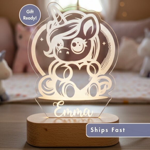 Personalized Unicorn Night Light – Custom LED Lamp for Kids Room - Picture 1 of 8